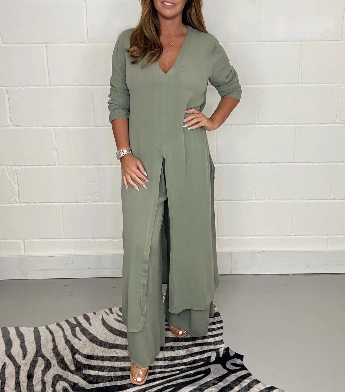 Tweedelige dames set met wijde broek – Trendy & Luchtig – Cosima