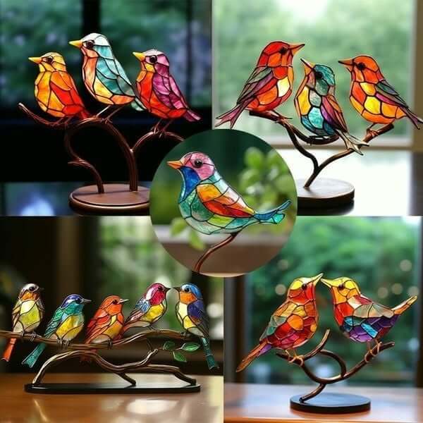 Gekleurde Vogels Op Tak Decoratief Beeld - ColorBirds