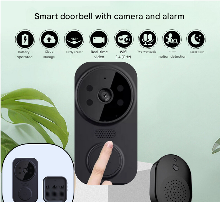 Zwarte Slimme Wi-Fi Deurbel met Camera – Noctiq
