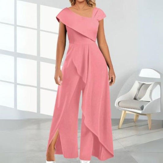 Asymmetrische Dames Jumpsuit met Diagonale Kraag – Selina
