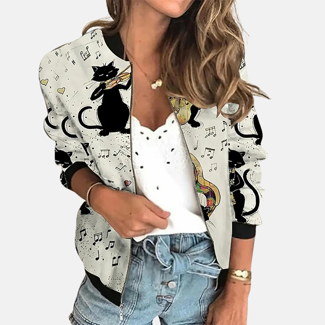 Dames Retro Bomberjack met Print - Zoë