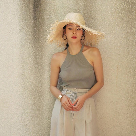 Brede rand Lichte strohoed Zomer zonbescherming – Mooi