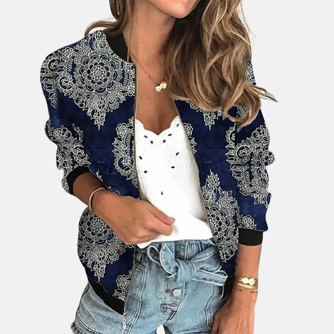 Dames Retro Bomberjack met Print - Zoë