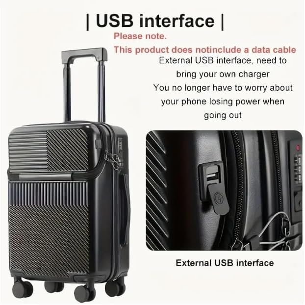 Hard Shell Handbagagekoffer met Bekerhouder, USB-poort & TSA-slot