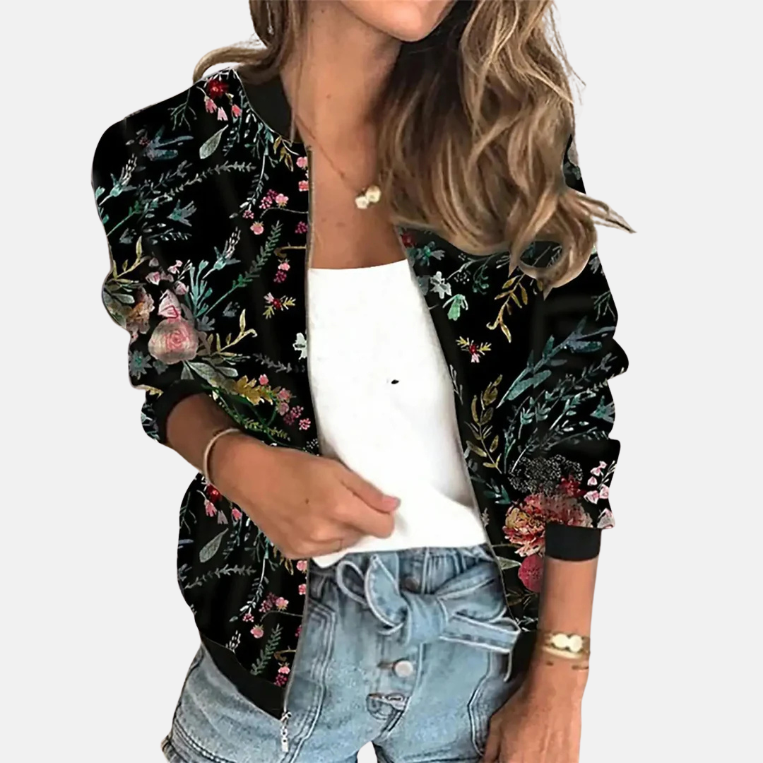 Dames Retro Bomberjack met Print - Zoë