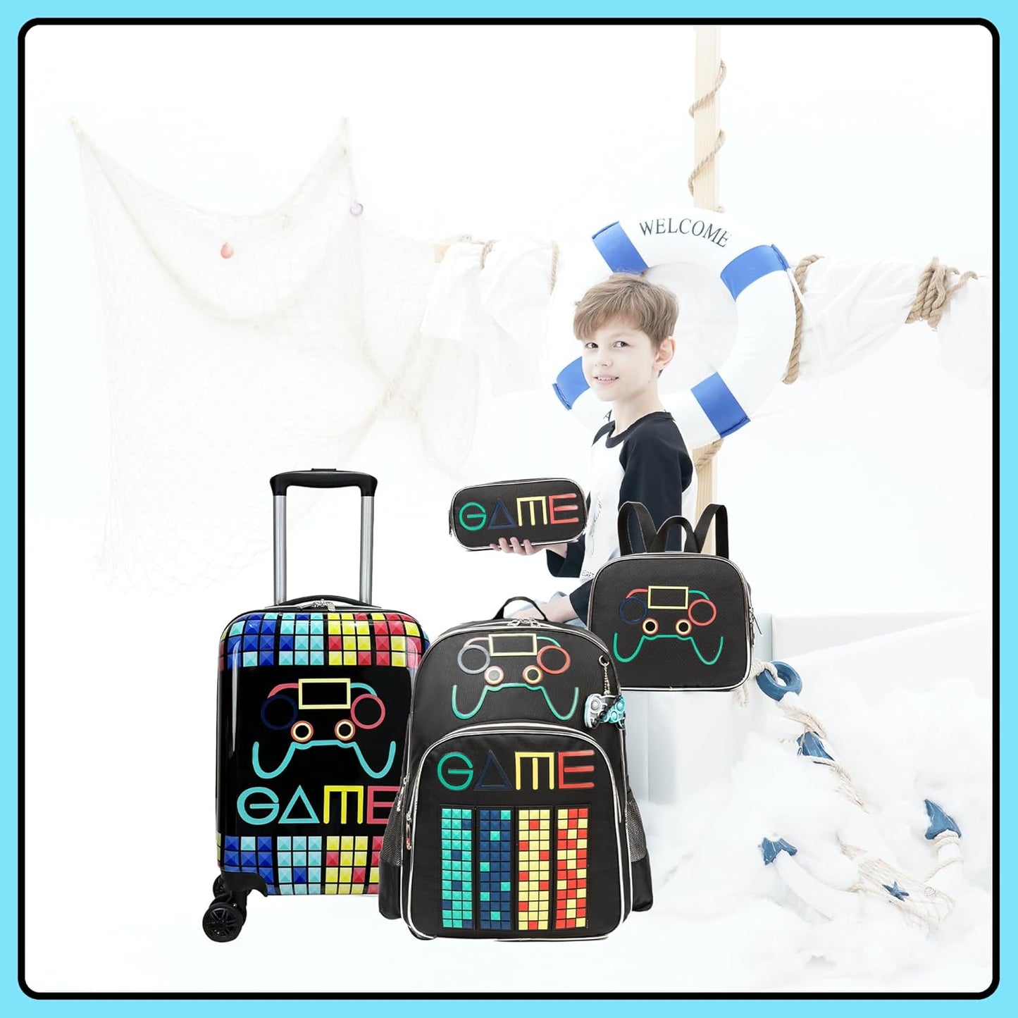 Kinder Bagage Set 5-delig met Hard Shell en Spinnerwielen – Game Day