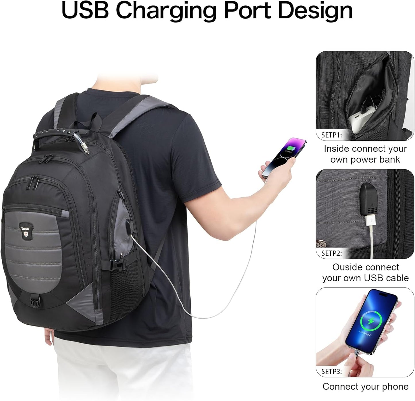 Waterdichte Anti-Diefstal Laptop- & Reisrugzak met USB-poort – 17,3"