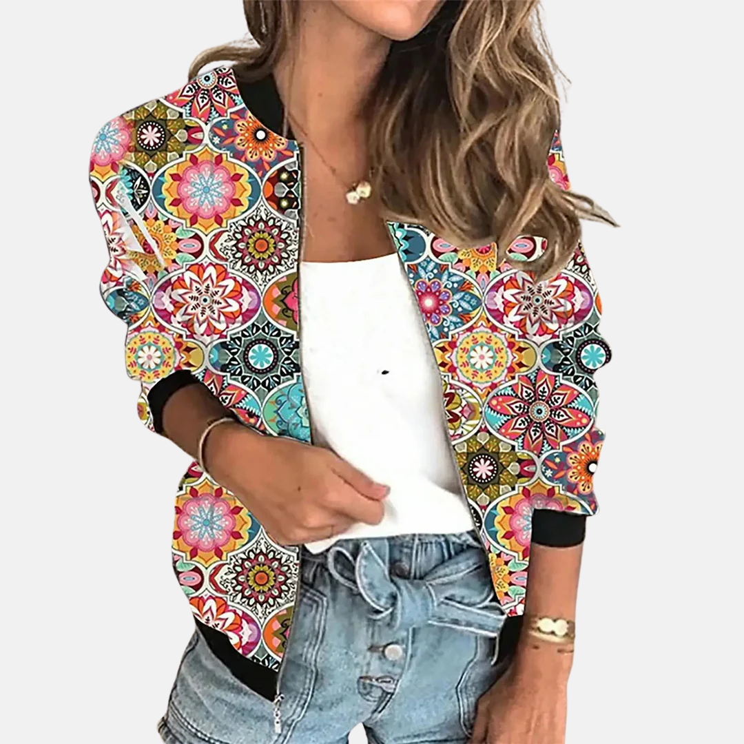 Dames Retro Bomberjack met Print - Zoë