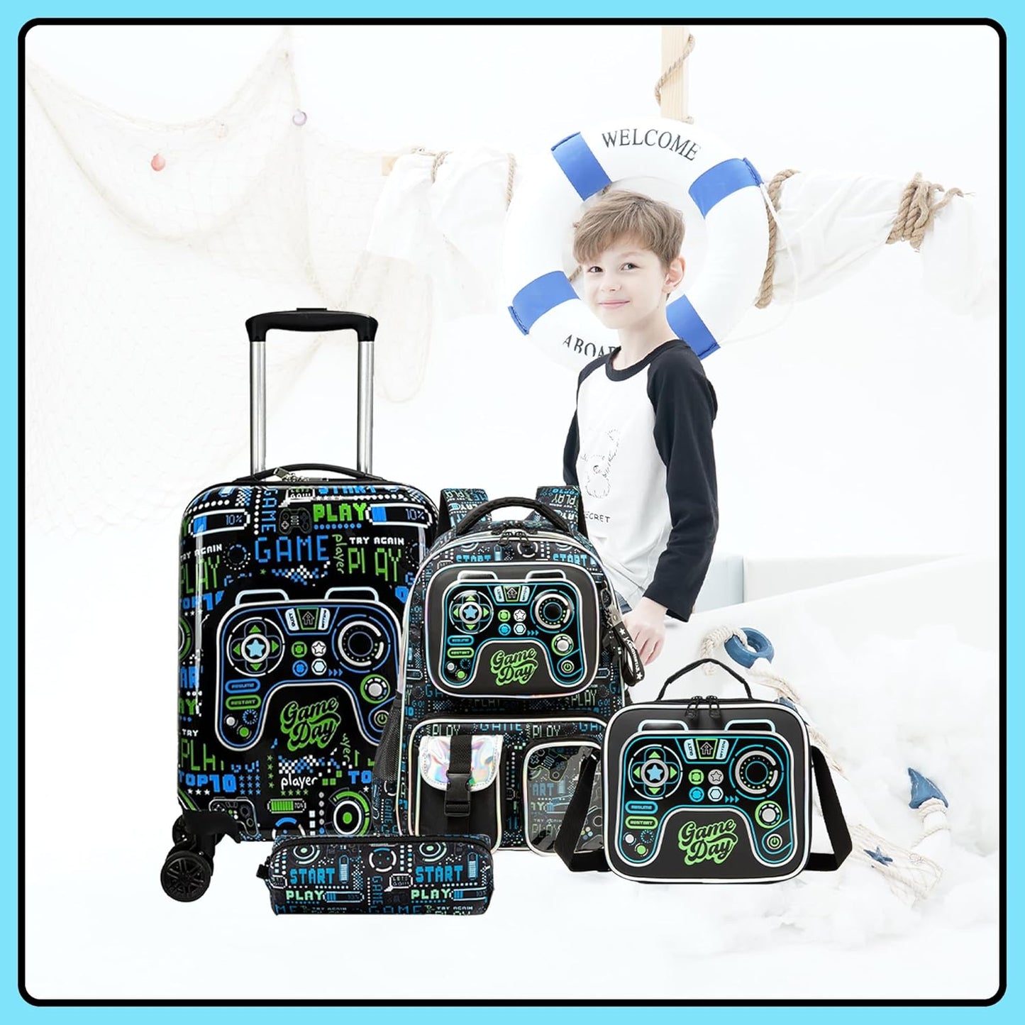Kinder Bagage Set 5-delig met Hard Shell en Spinnerwielen – Game Day