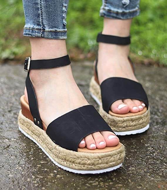 Dames Plateau Espadrille Sandalen met sleehak & bandjes – Livia