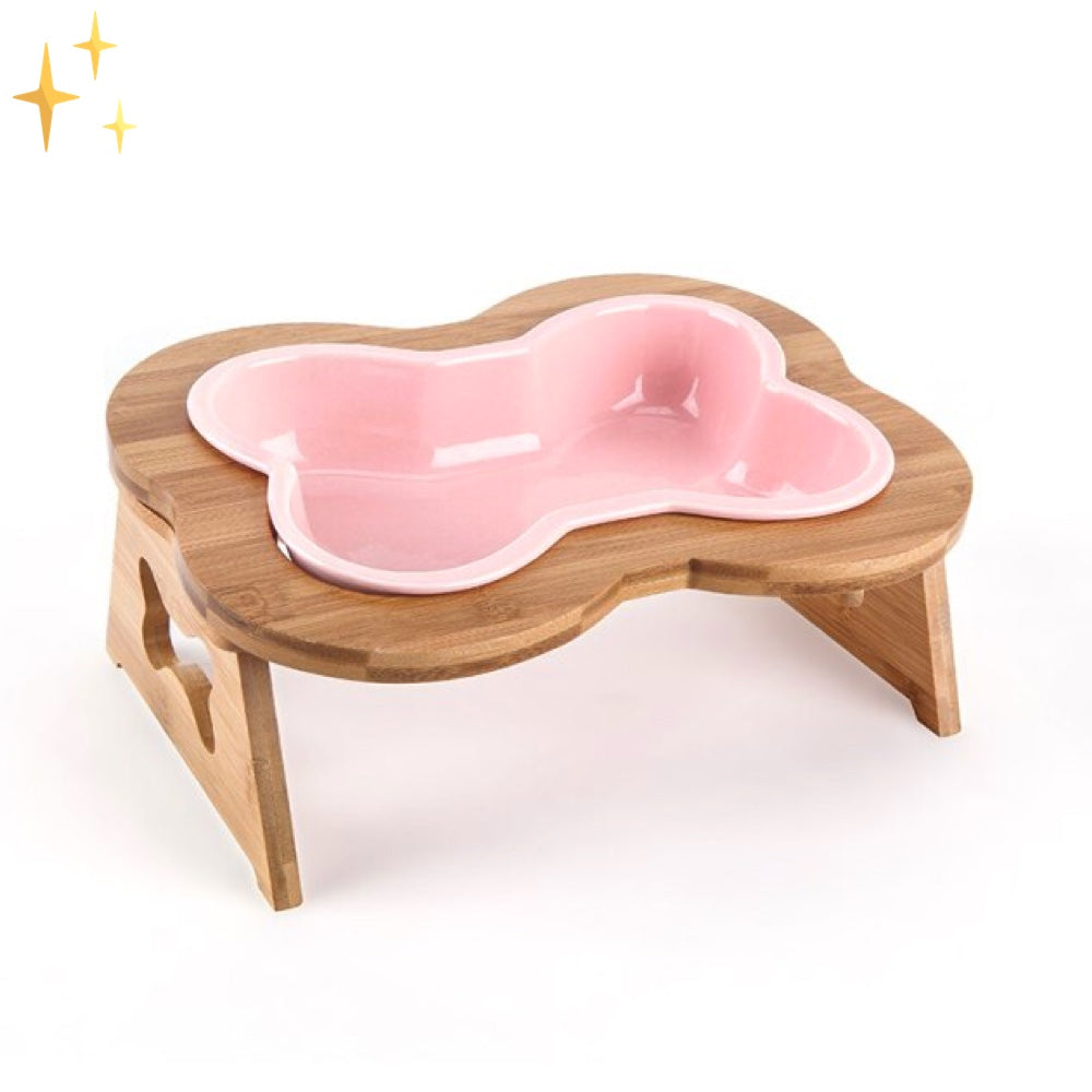 Keramische Honden Voerbak met Houten Verhoging - BoneFeast