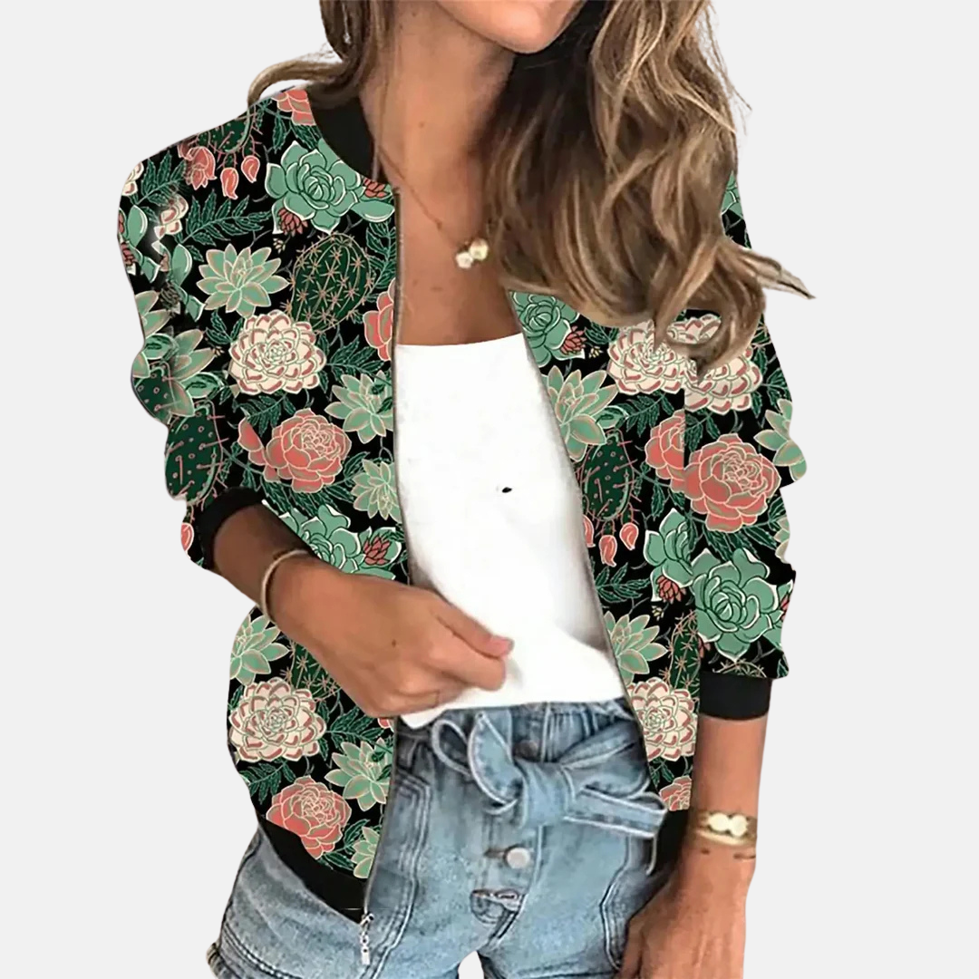Dames Retro Bomberjack met Print - Zoë