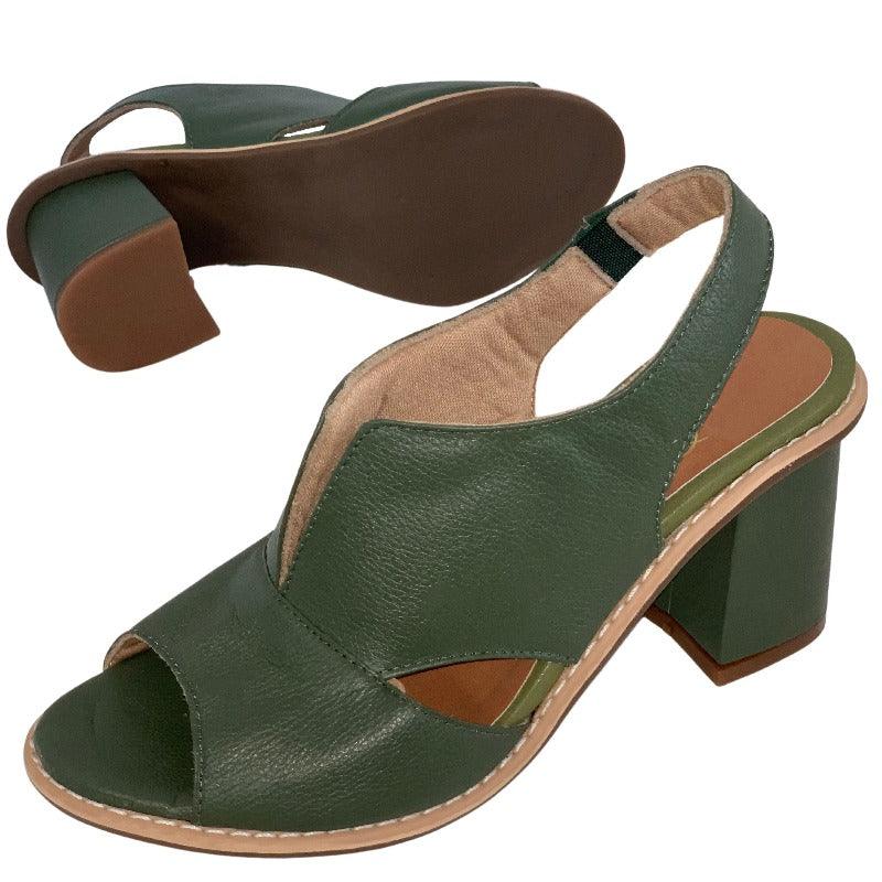 Dames leren sandalen met hak en comfortabel voetbed - Selina