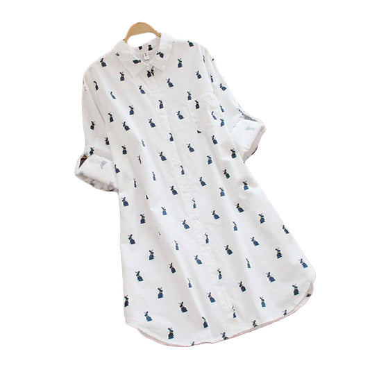 Speelse shirtjurk met konijnenprint en reverskraag - Elina