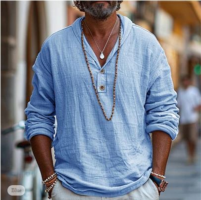 Lichtgewicht linnen Henley-shirt voor heren - Jonas