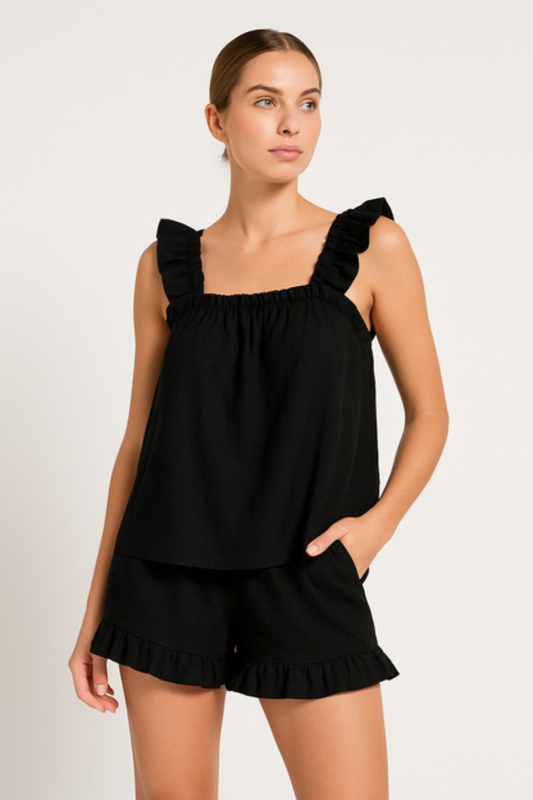 Tweedelige ruches pyjamaset voor de zomer – Nia