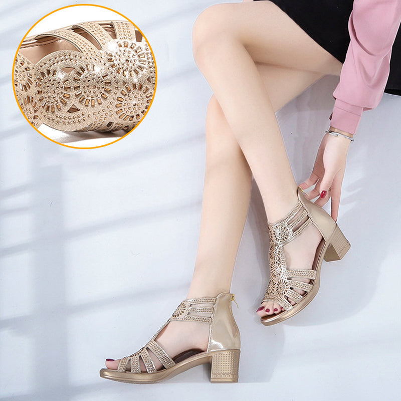 Modieuze dames wedgesandalen met strass en rits – Yara