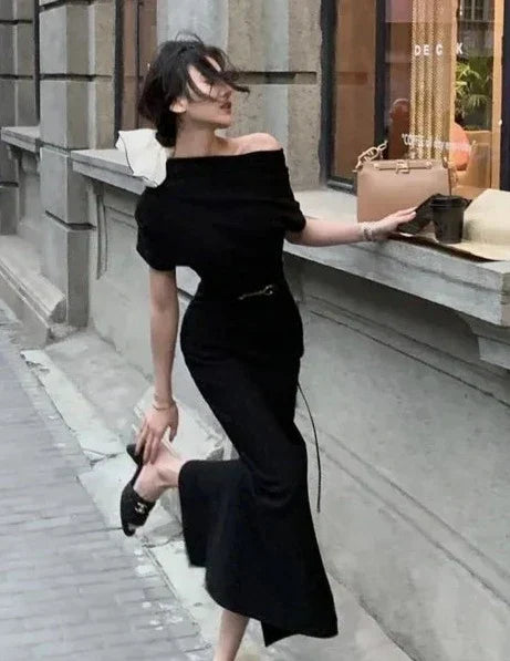 Trendy Bodycon Maxi Jurk met Off-Shoulder – Valentina