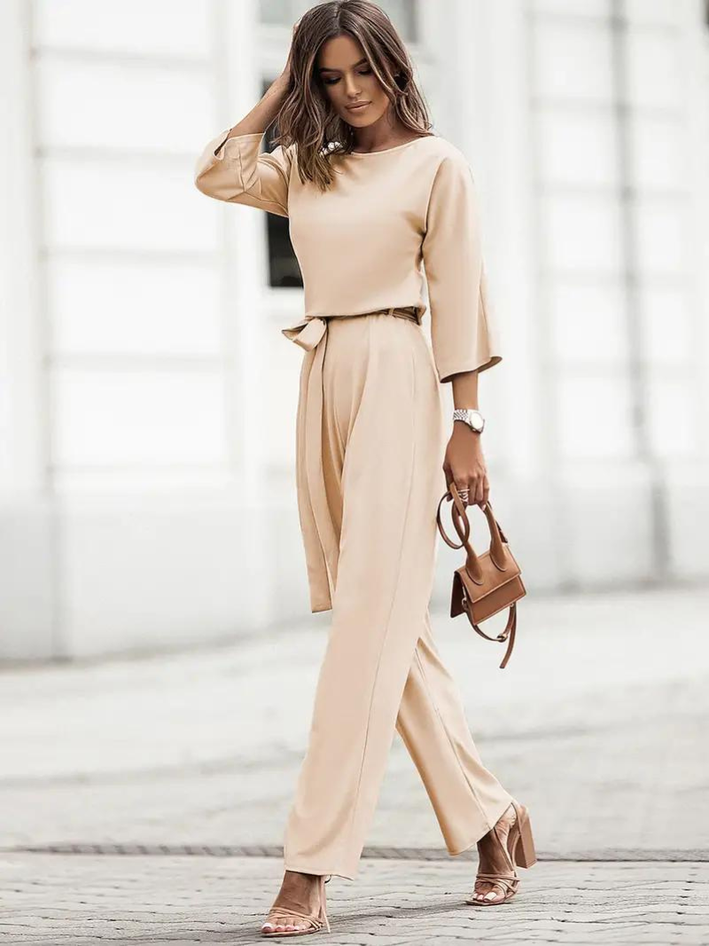 Dames-jumpsuit met strikceintuur – Selina Herfsteditie