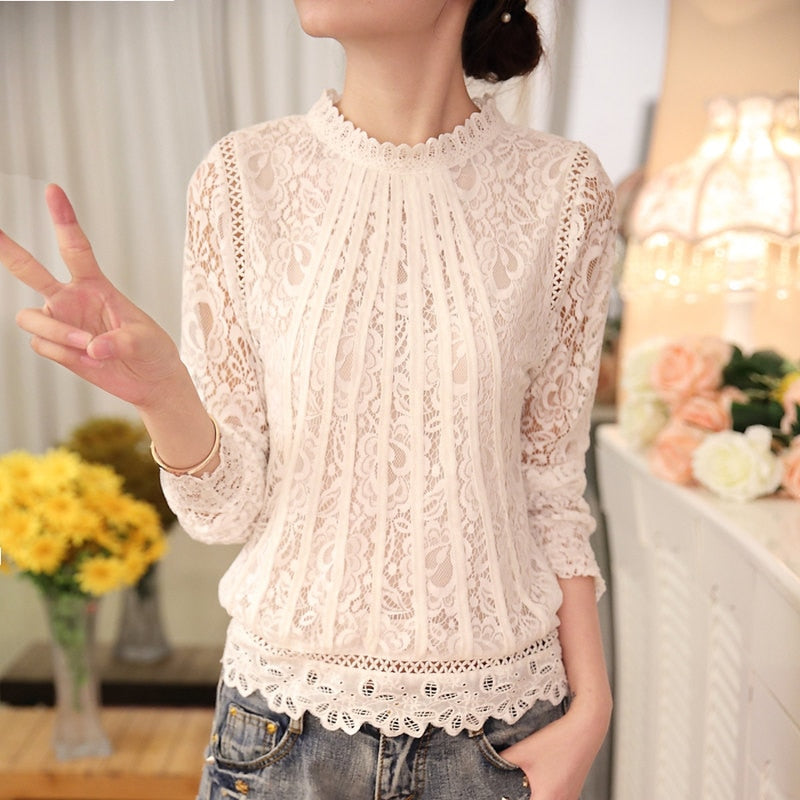 Kanten Damesblouse met Lange Mouwen – Amira Herfstmagie
