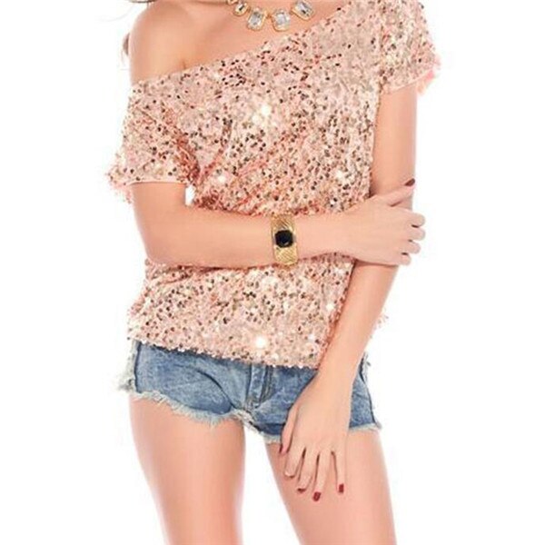 Trendy One Shoulder T-shirt met pailletten voor zomernachten - GlamGlanz
