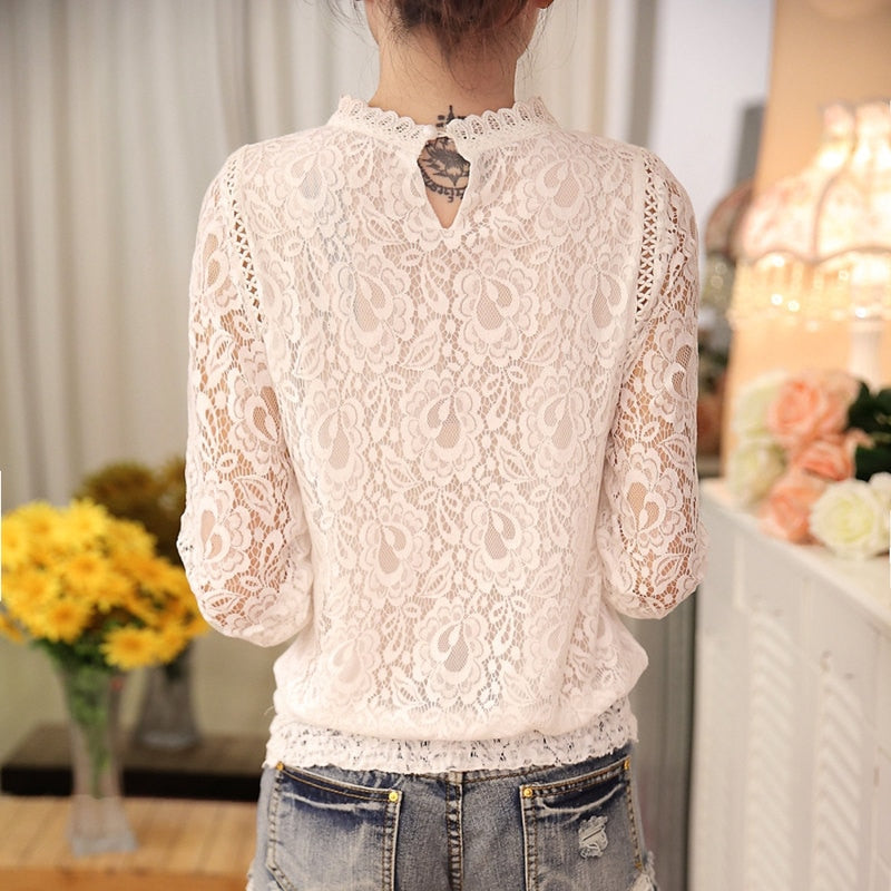 Kanten Damesblouse met Lange Mouwen – Amira Herfstmagie