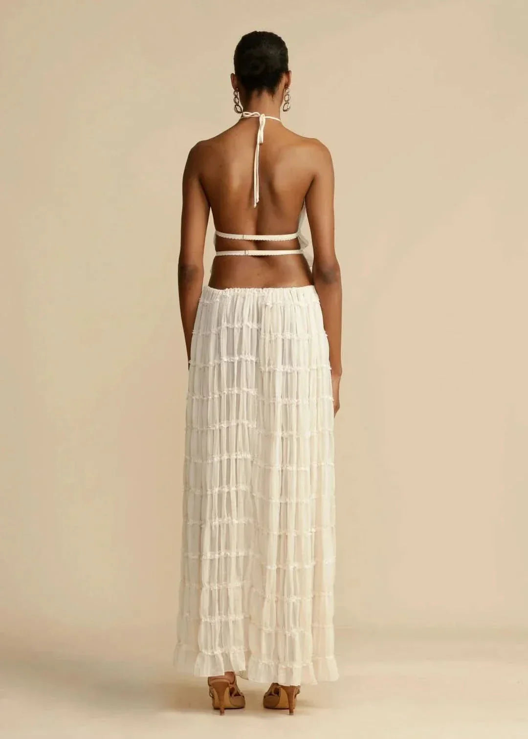 Tweedelige zomeroutfit voor dames met een Boho-rok en een schoudervrije top – Alina