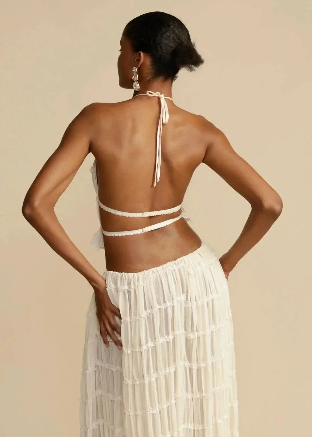 Tweedelige zomeroutfit voor dames met een Boho-rok en een schoudervrije top – Alina