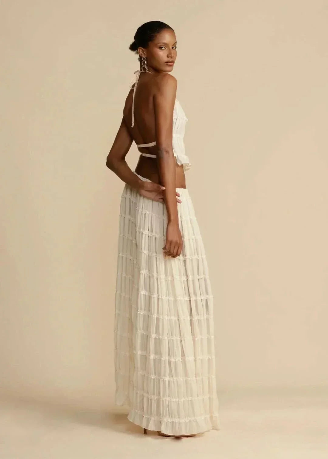 Tweedelige zomeroutfit voor dames met een Boho-rok en een schoudervrije top – Alina