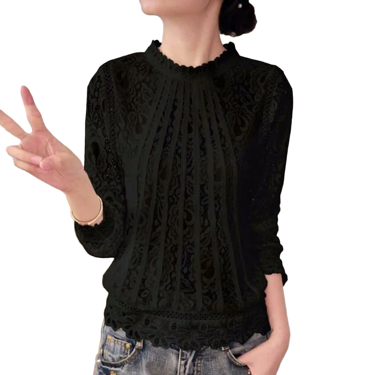 Kanten Damesblouse met Lange Mouwen – Amira Herfstmagie