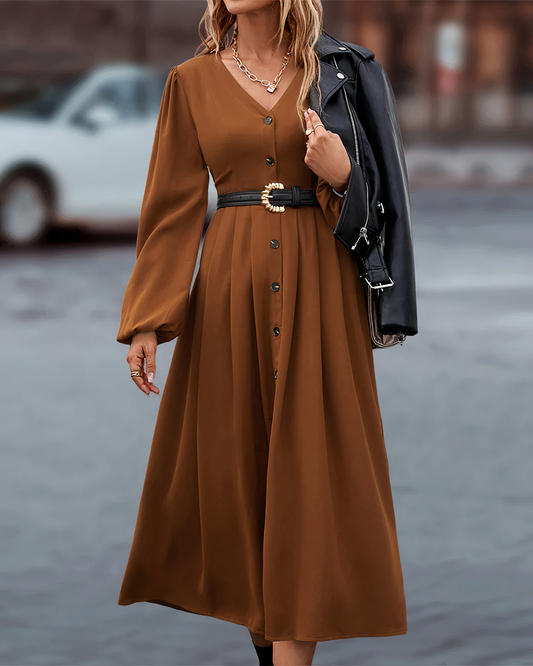 Maxi Herfst Jurk met Knoopsluiting – Amira