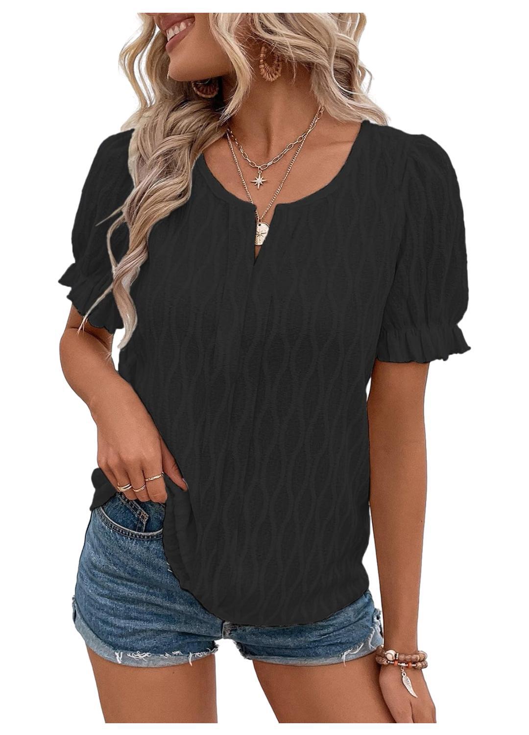 Luchtig & stijlvol dames pofmouwenshirt met kantaccent – Noemi