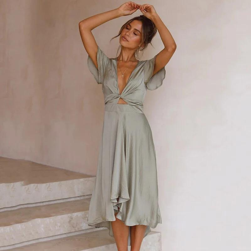 Lichtgewicht zomer midi jurk met V-hals – Lina