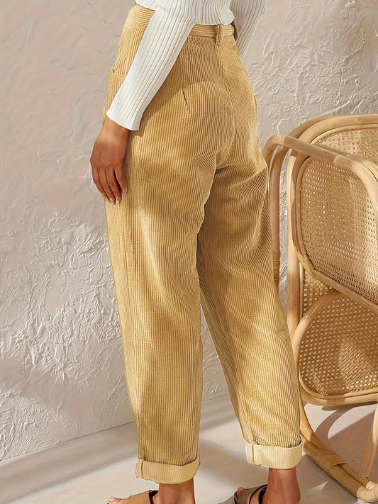 Dames Corduroybroek met hoge taille en rechte pasvorm – Elvira