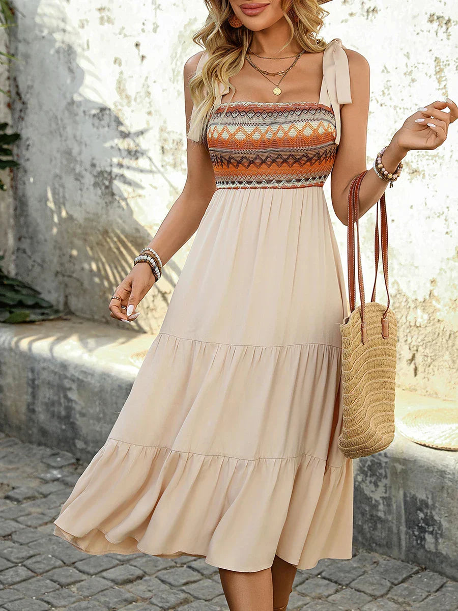 Beige Luchtige & Stijlvolle Midi Jurk - Lina