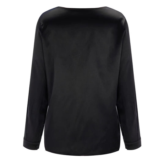 Satijn dames blouse met diepe V-hals & lange mouwen - Daria
