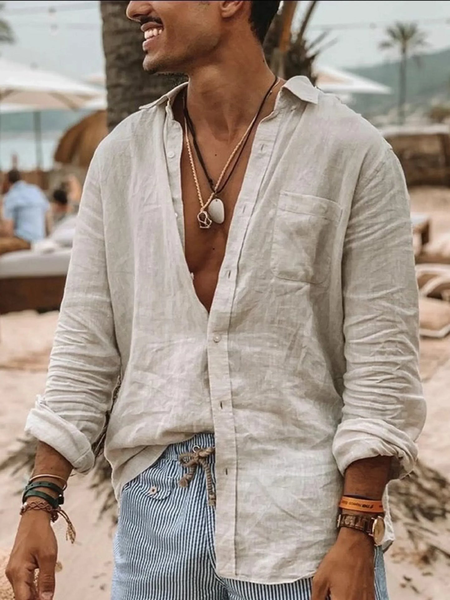 Licht heren linnen shirt met knoopsluiting - Fabio