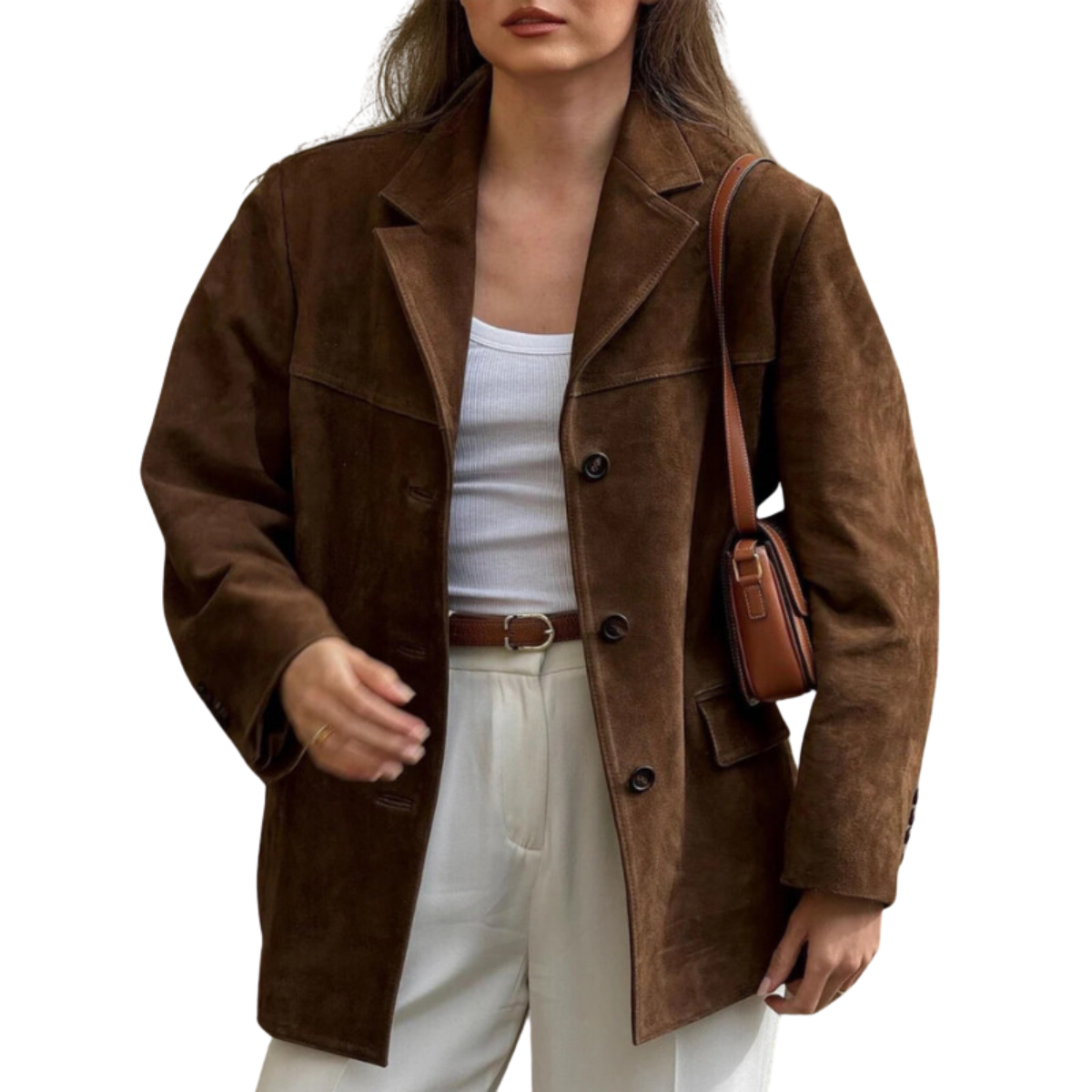 Oversized Suède Jas met Omgeslagen Kraag – Alina Herfsteditie