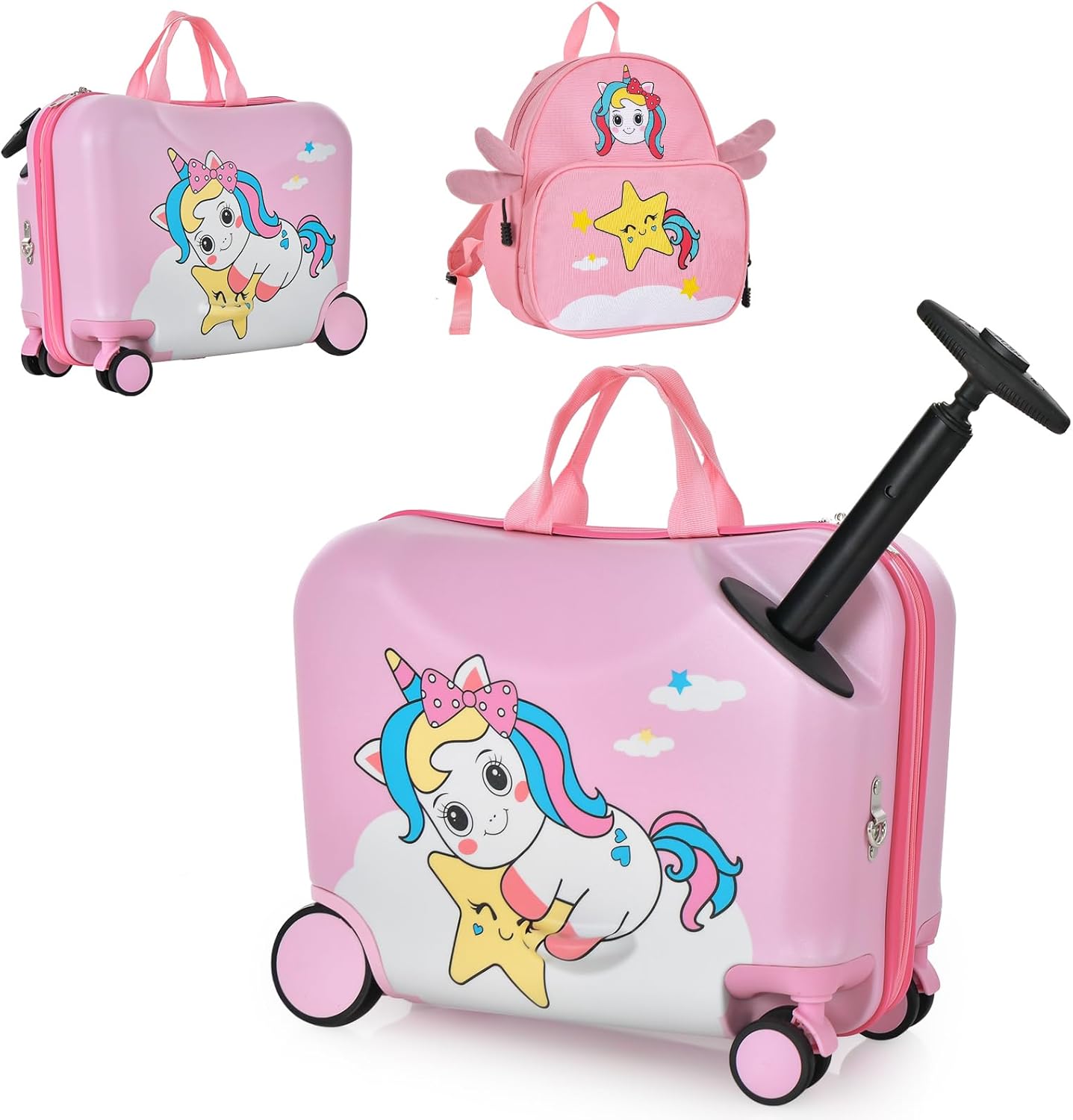 2-delige Ride-On Koffer en Reistas met Spinner Wielen voor Kinderen