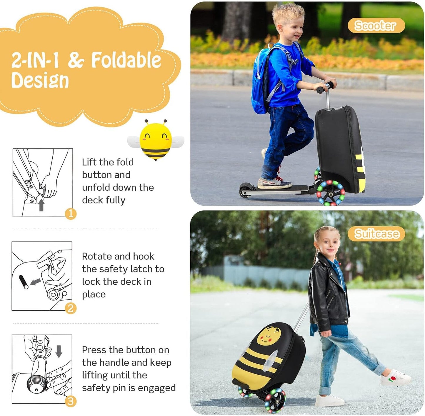2-in-1 Step Kinderkoffer met LED Wielen