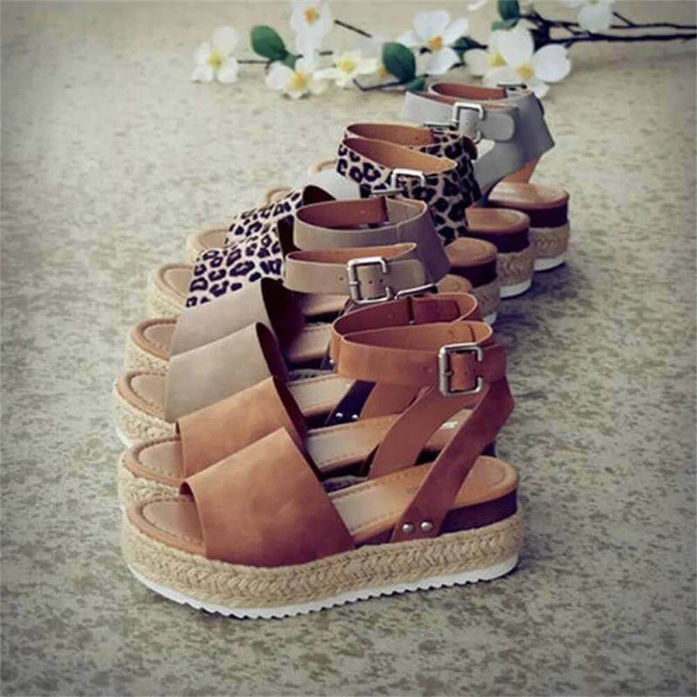 Dames Plateau Espadrille Sandalen met sleehak & bandjes – Livia