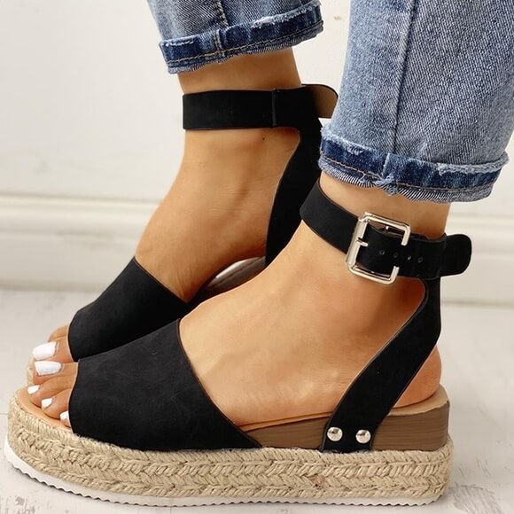 Dames Plateau Espadrille Sandalen met sleehak & bandjes – Livia