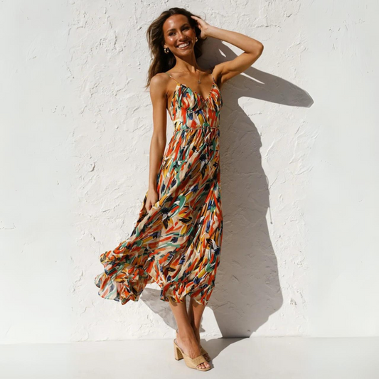 Zomerjurk met patroon en open rug-ontwerp – Elora