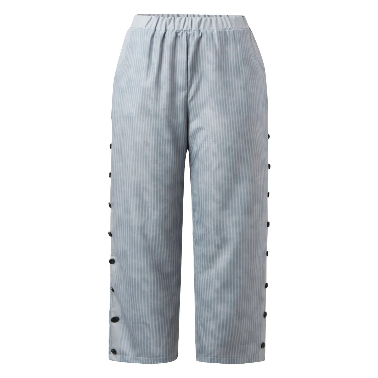 Gestreepte Hoge Taille Damesbroek met Decoratieve Knopen - Florence