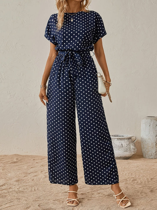 Trendy dames jumpsuit met tailleband en stippenpatroon - PunktLaune