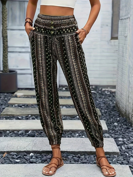 Boho Hoge Taille Damesbroek met Print & Geraffineerde Taille – Linara