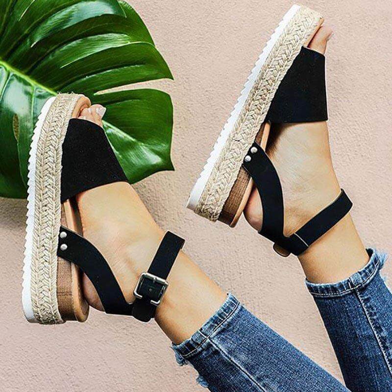 Dames Plateau Espadrille Sandalen met sleehak & bandjes – Livia