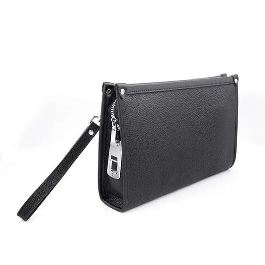 Heren Clutch van Echt Leer met Vingerafdrukslot – Zwart