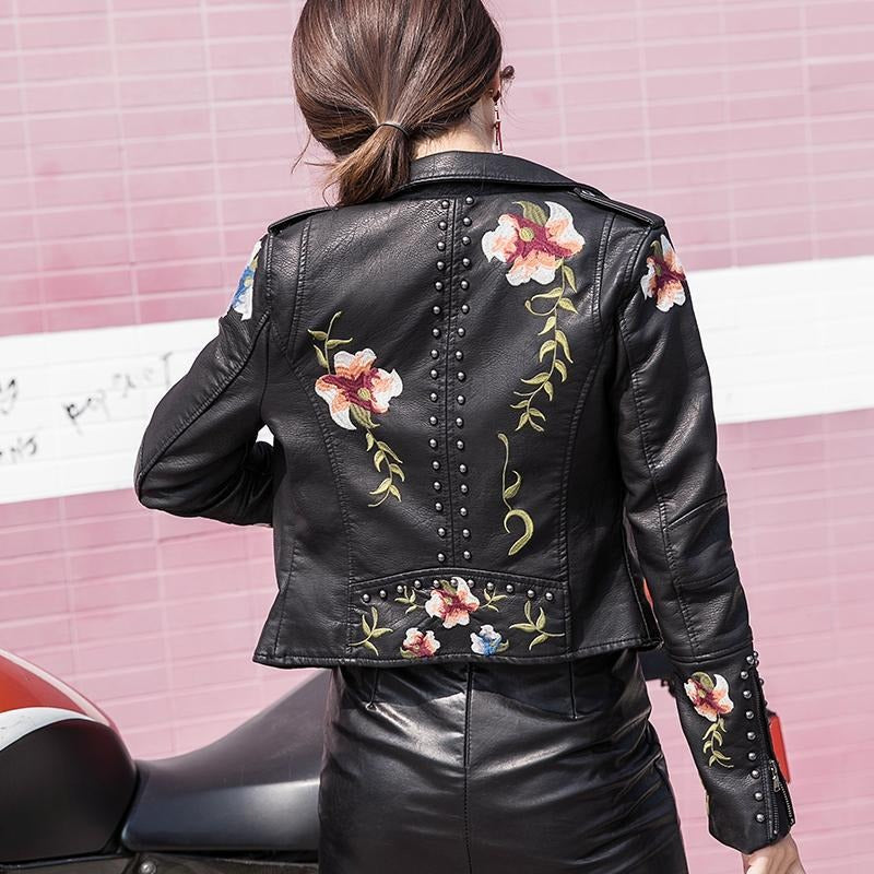Geborduurde Dames Kunstlederen Motorjack – Eleonora