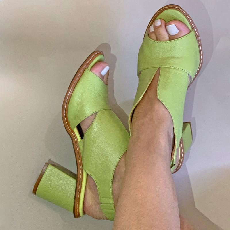Dames leren sandalen met hak en comfortabel voetbed - Selina